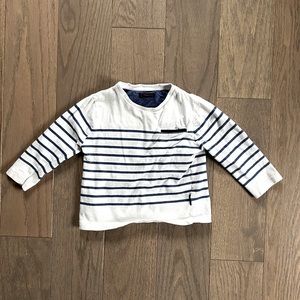 Mayoral Long Sleeve Striped T-shirt. White w/ Blue Stripes. Size 2T.